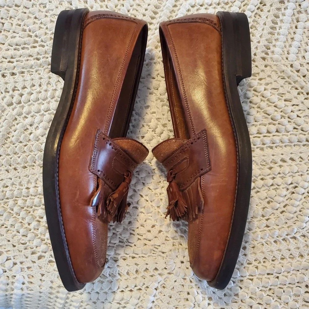 Cole Haan Loafers Mens Size 8 Brown Leather Tassel Kiltie Slip On Italy Shoes